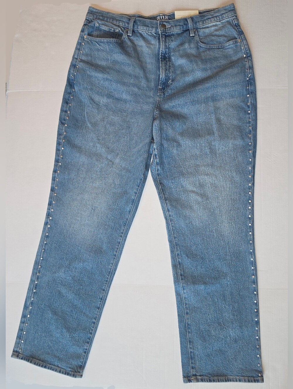 a.n.a Highest-Rise 90's Straight Leg Jeans with Side Studs Light Blue Wash Sz 18